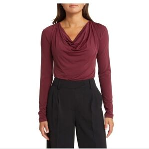 Cowl Neck Long Sleeve Crop Top In Burgundy London, Open Edit, NWOT, Medium